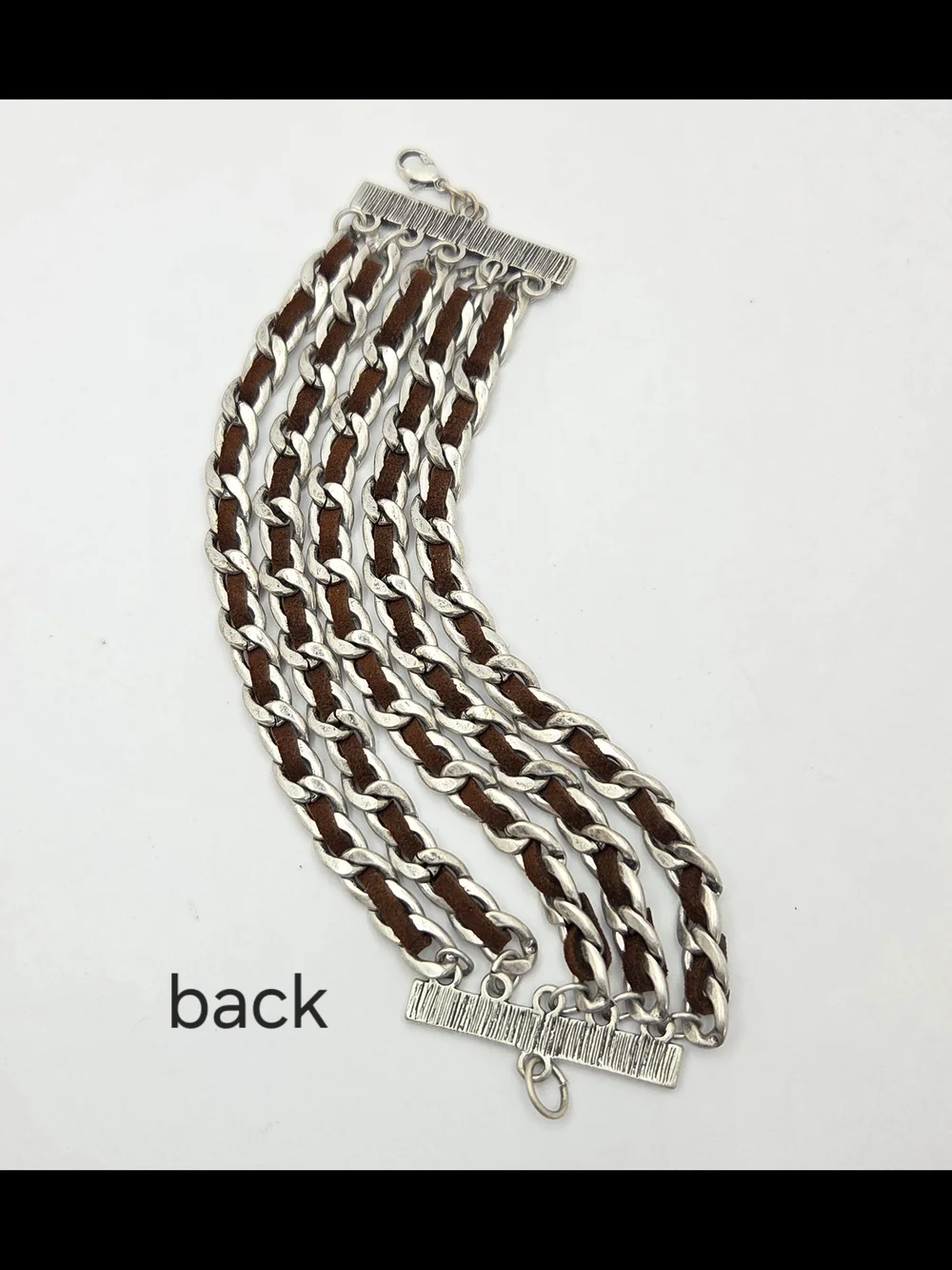 ​GUESS Silver Tone Multi Strand Wide Chain & Brown Suede Cuff Bracelet